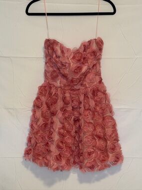 Dress the Population Rose-Appliqué Mini Dress in Dusty Pink